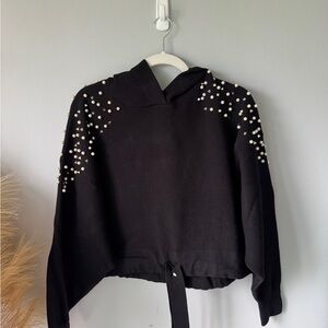 Zara Black Top with Pearl and Stud Accents
